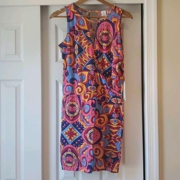 Satva Yoga Bina Surplice Cross Wrap Front Dress Swirly Tile Print Size Medium - Picture 4 of 12